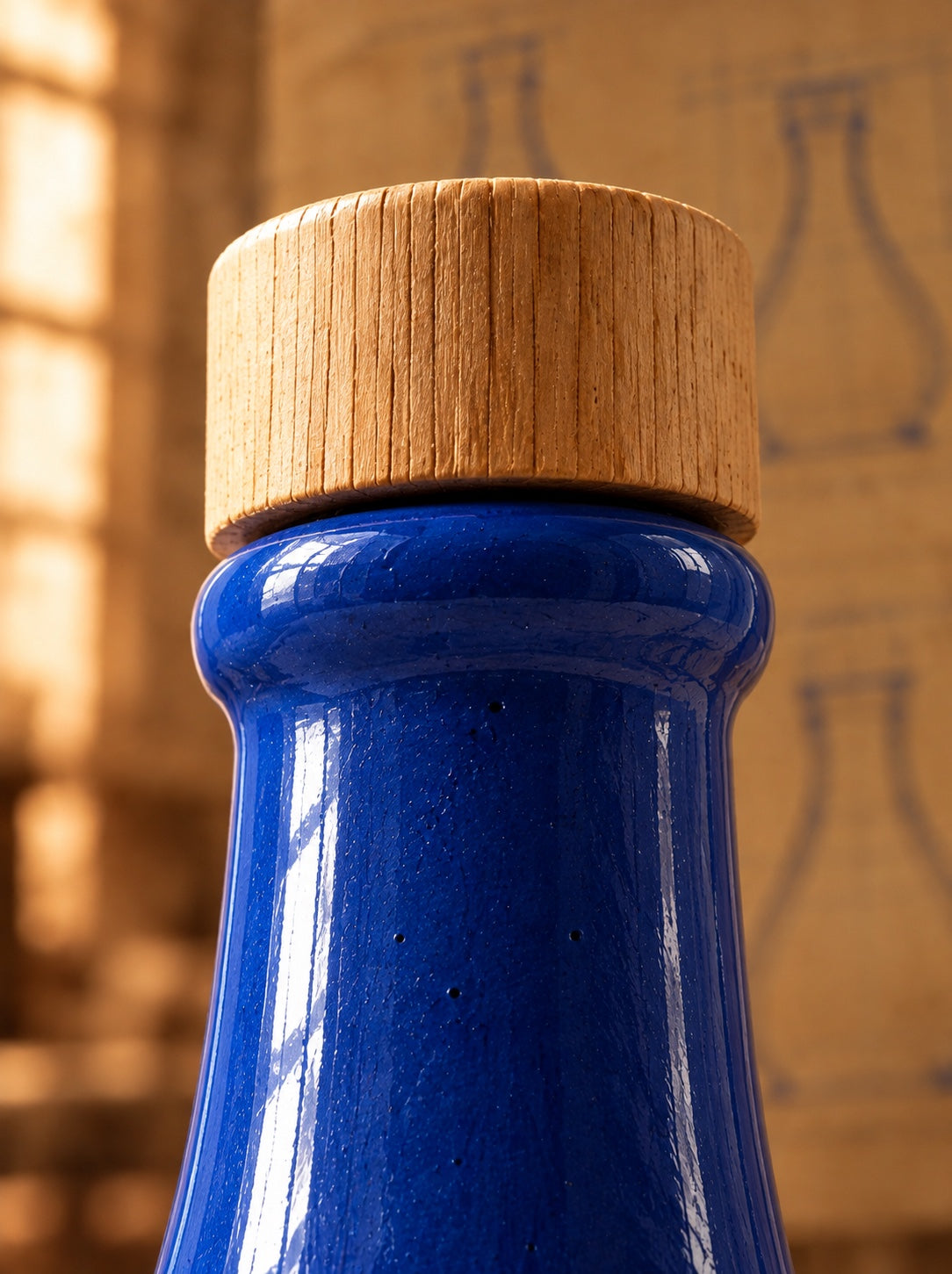Detalle macro del vidriado de la frasca de porcelana pintada a mano