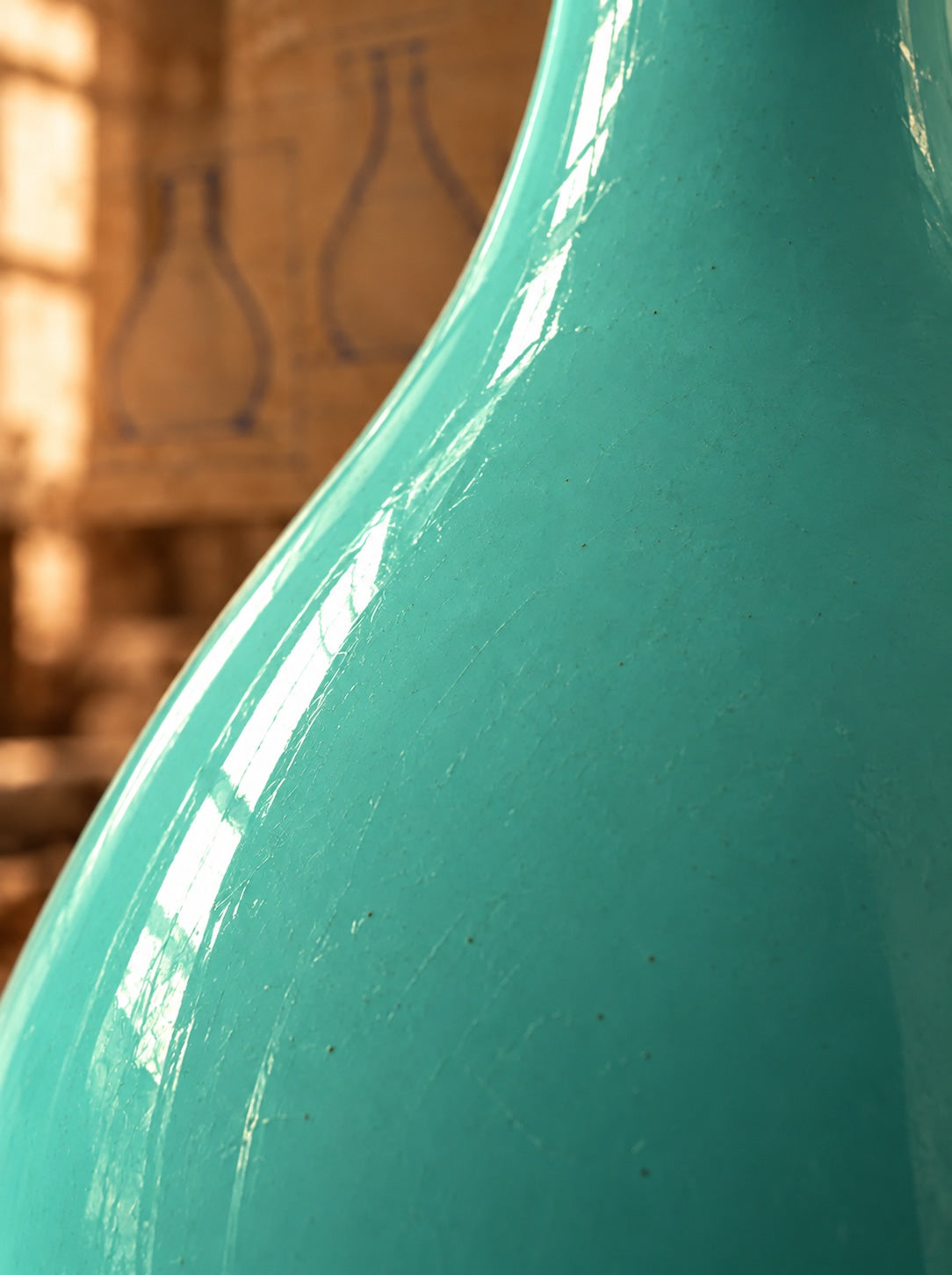 Detalle macro del vidriado de la frasca de porcelana pintada a mano